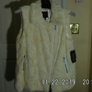 Adrienne Landau Luxury Faux Fur Jacket Vest Cream